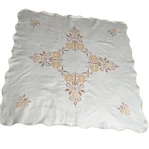 Vintage Mid Century Embroudered Cross Stitch Tablecloth